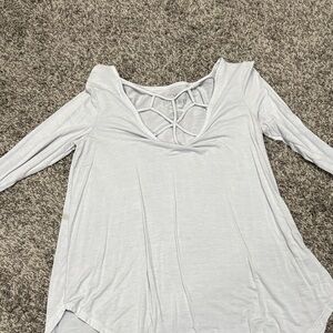 Light Gray Crisscross-Neck Long Sleeve Women's Top